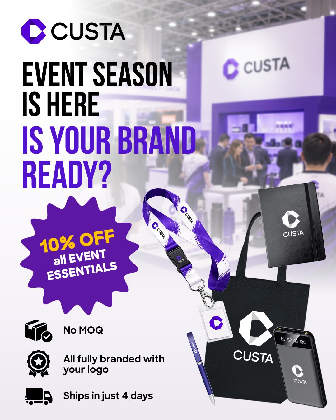 CUSTA Facebook ad: Event season is officially HERE!