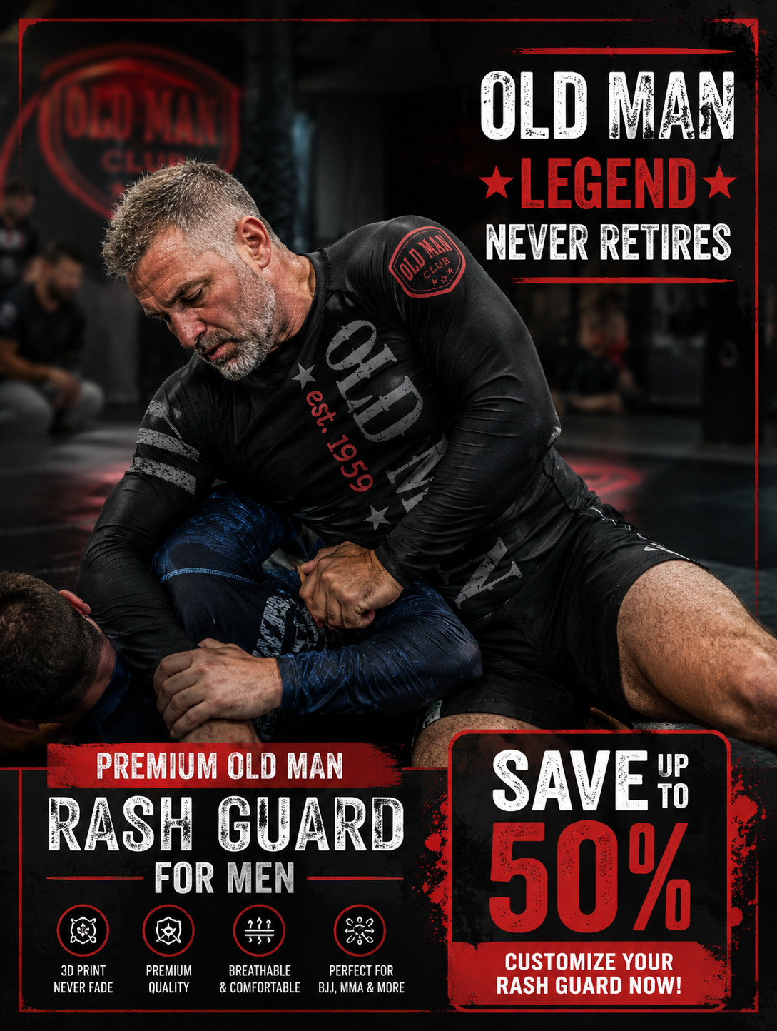 Titan ADN Facebook ad: NEW ARRIVAL! Premium Old Man Rash Guard For Men Print 3D…