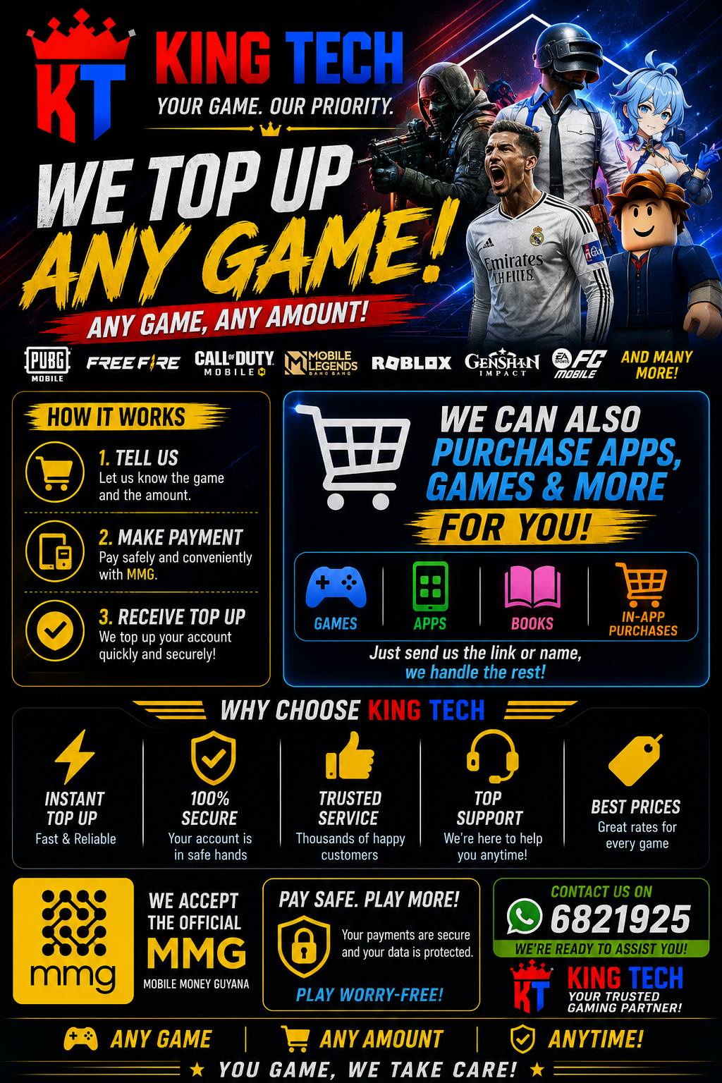 King Tech Facebook ad: GAMERS, KING TECH HAS YOU COVERED!