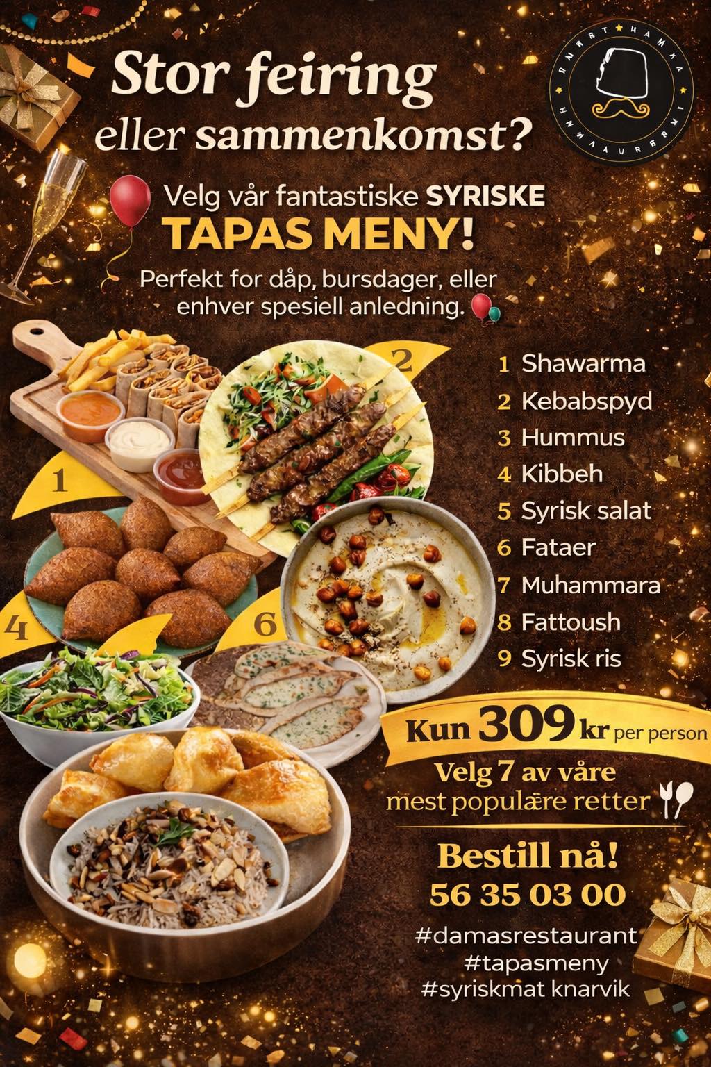 Damas - Syriske delikatesser Facebook ad: Skal du feire dåp, konfirmasjon, bursdag eller en…