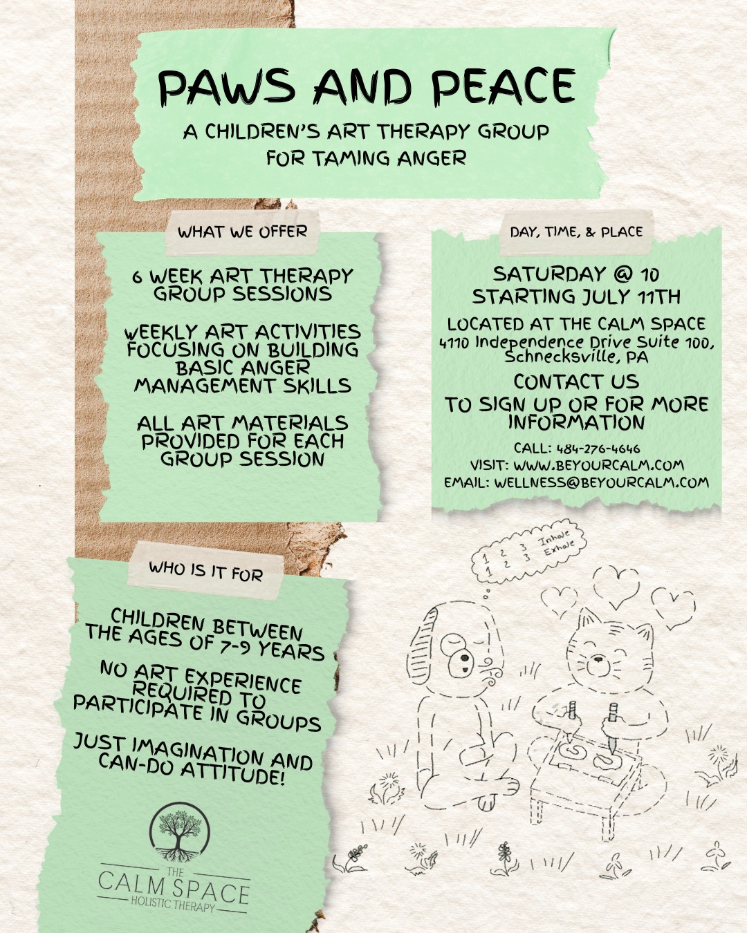 The Calm Space LLC Facebook ad: Introducing PAWS & PEACE!