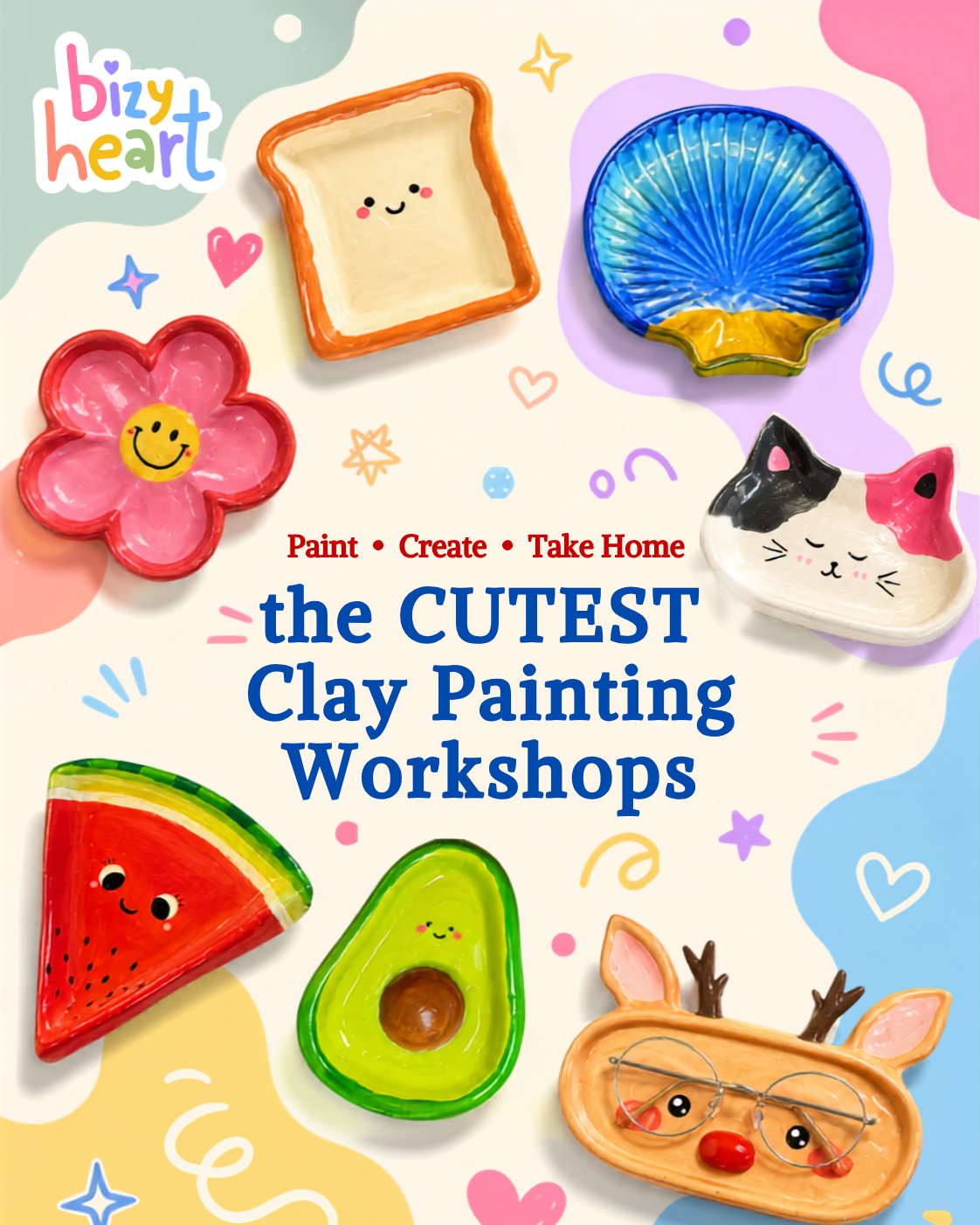 Bizyheart Studio Facebook ad: Clay painting + yummy food in Gurugram.