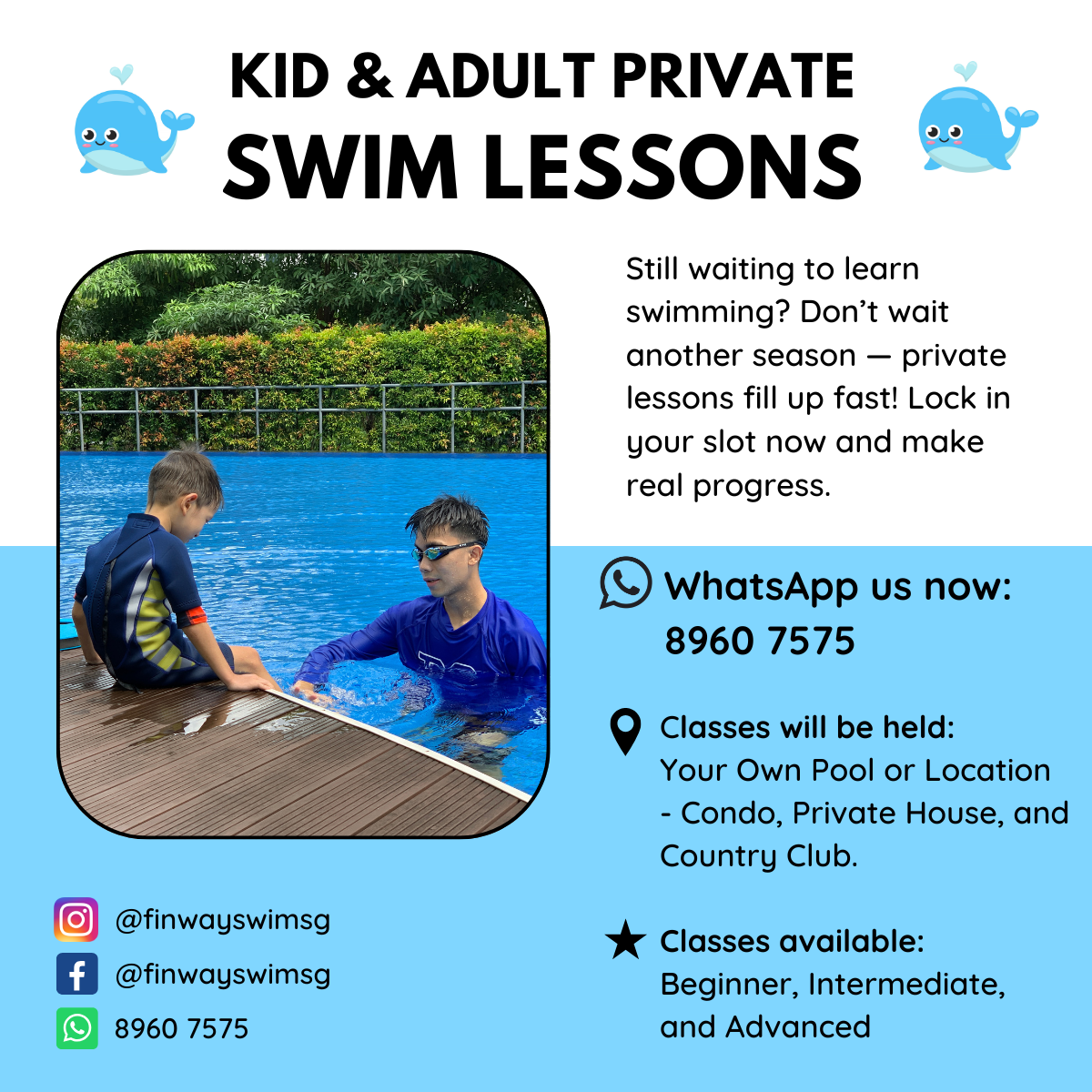 FinWay Swim Academy Facebook ad: Learn To Swim Today!