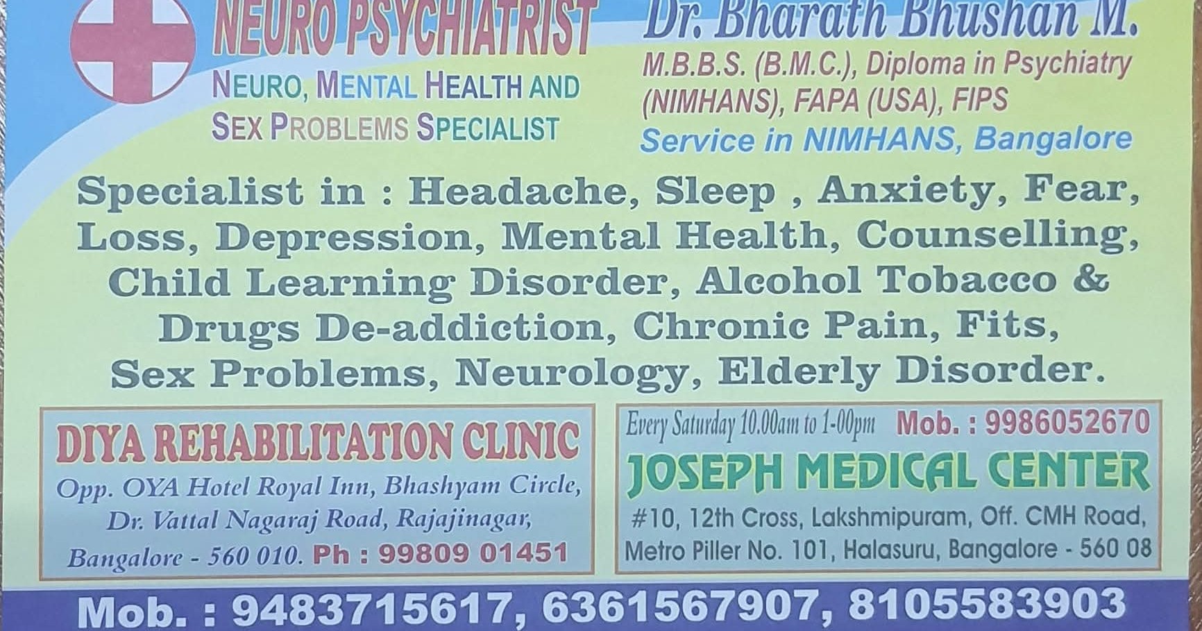 Neuro Mental Health & SexProblems Specialist H Facebook ad: service in NIMHANS, BANGALORE.