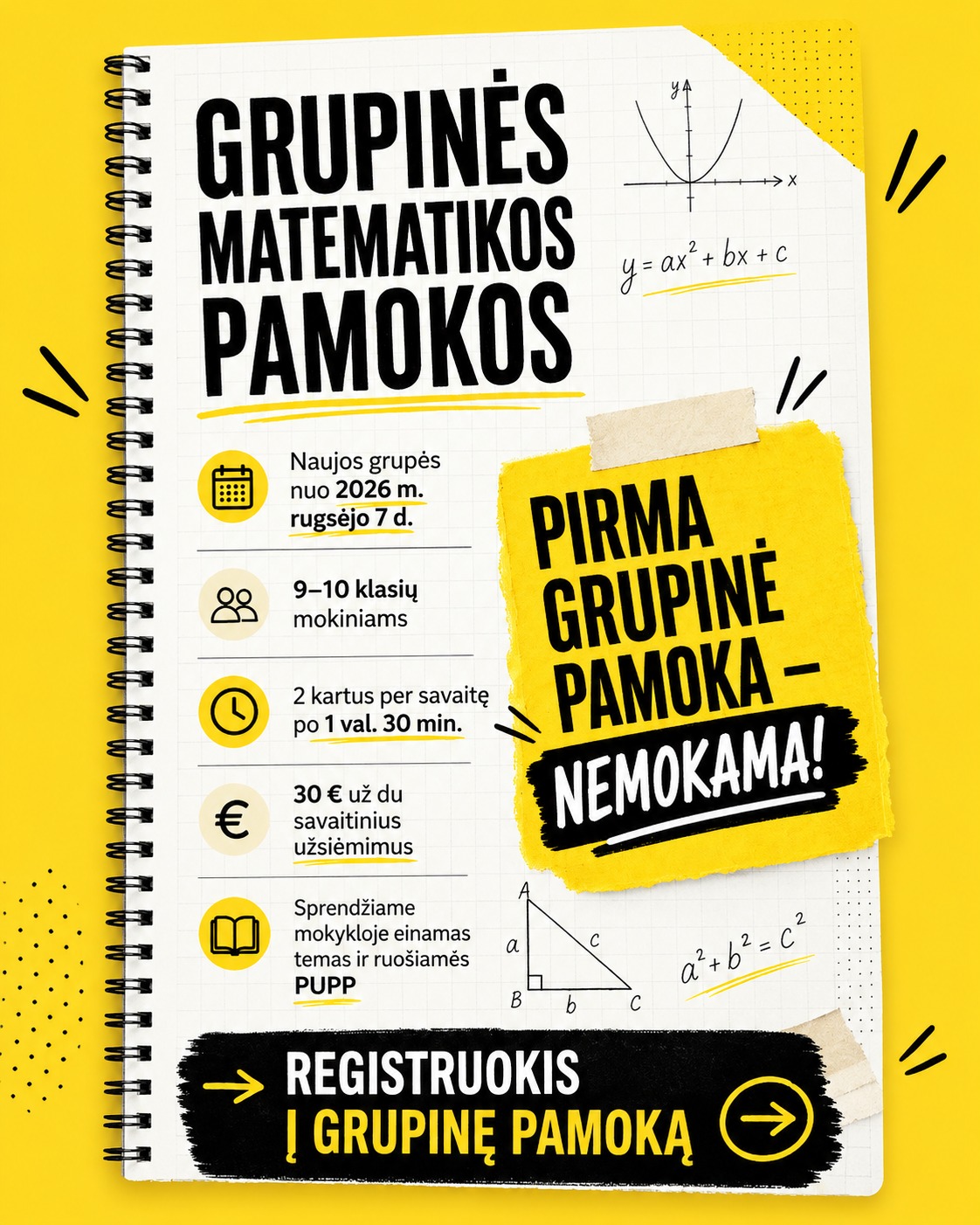 Korepetitorius Matematikos Facebook ad: Grupinės matematikos pamokos internetu, kartu galime…