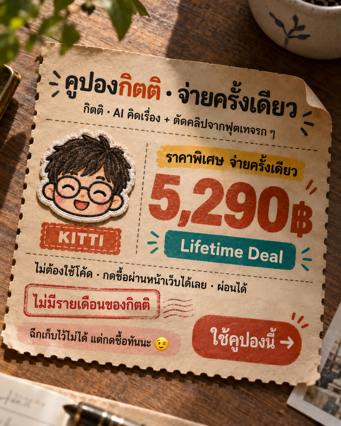 The AI Mission by Ontheway Academy Facebook ad: Kitti AI ช่วยคิดและตัดวิดีโอจากฟุตเทจของคุณ