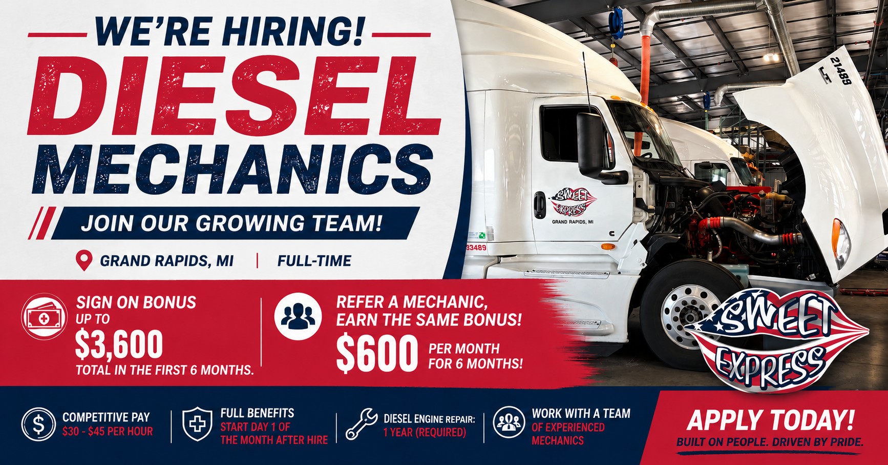 Sweet Express, LLC Facebook ad: Experienced Diesel Mechanic Afternoons - 1st 6 months…
