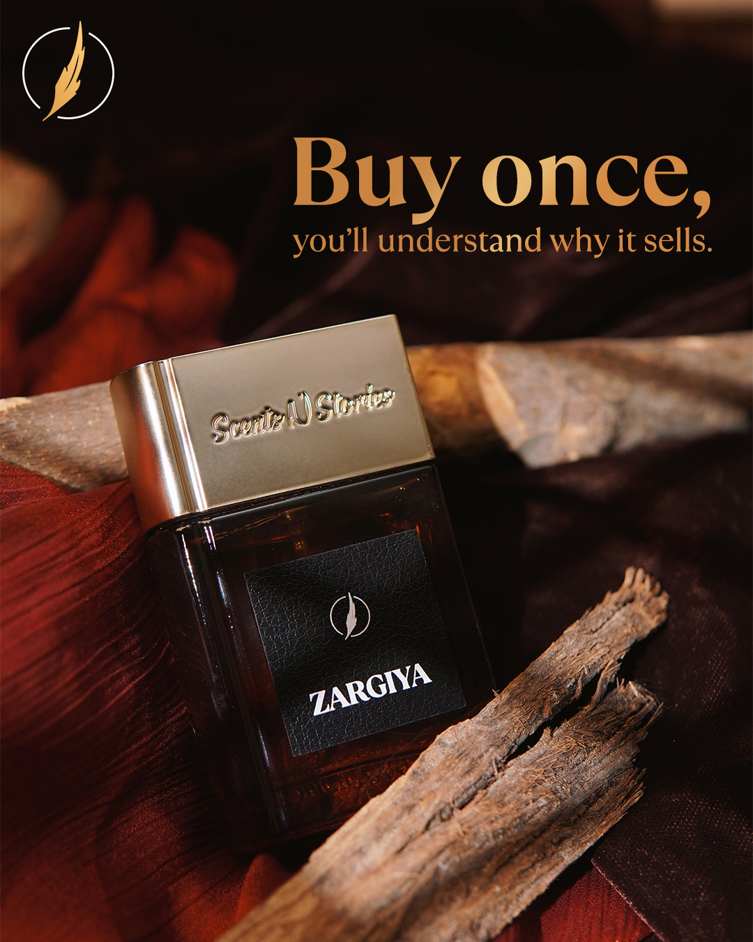 Scents N Stories Facebook ad: Dark Woods. Strong Presence.
