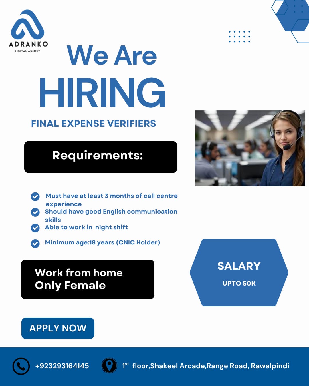 AdRanko Facebook ad: Now Hiring Female Final Expense Verifiers (Remote)