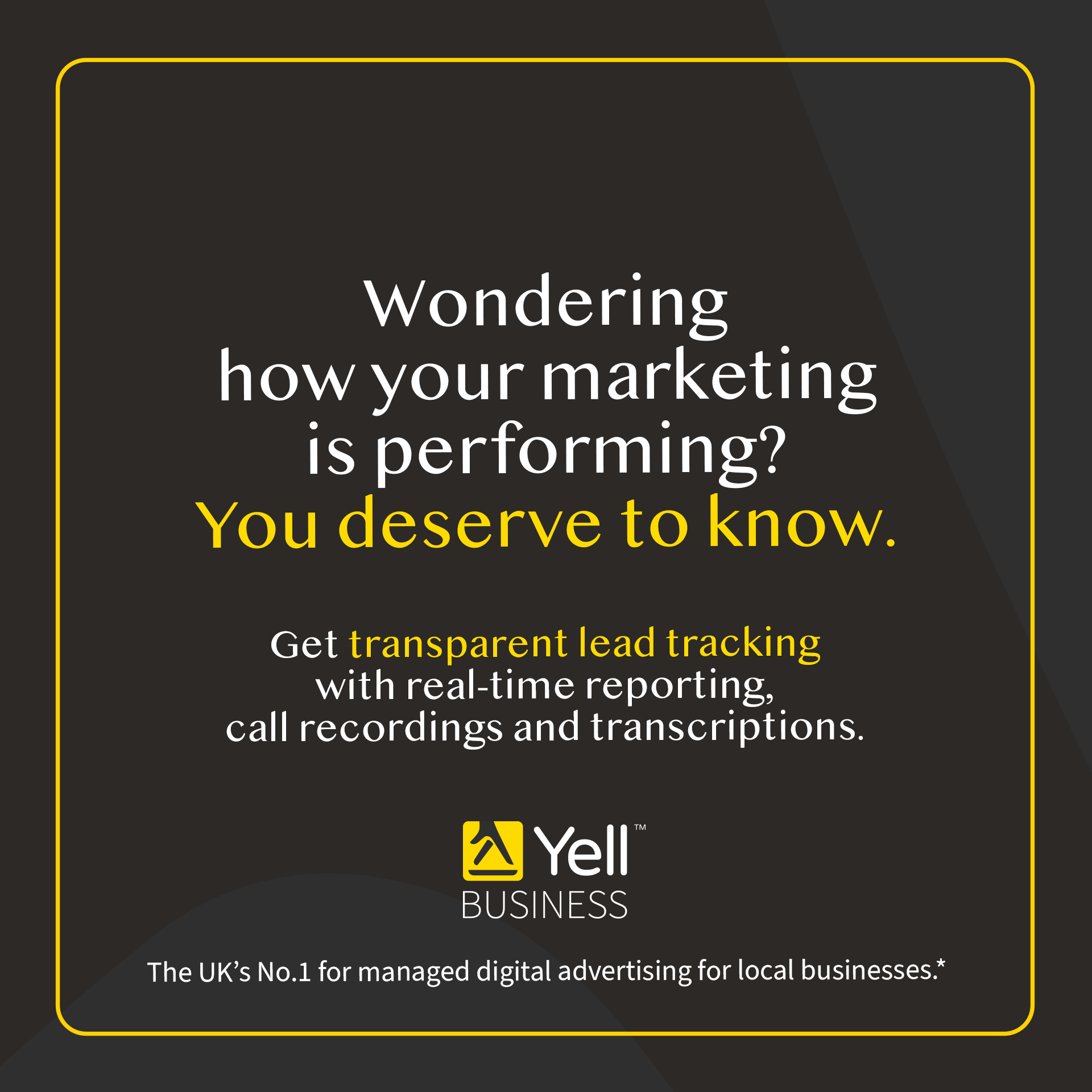 Yell Business Facebook ad: Real-time reporting, call recordings, and transcriptions.