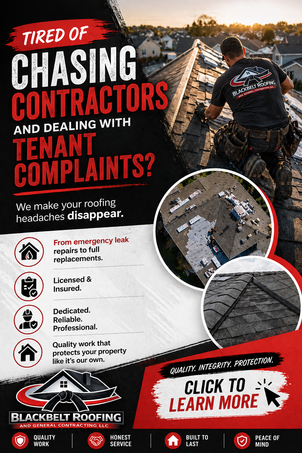 Blackbelt Roofing and General Contracting LLC Facebook ad: Roofs Starting at $9,999 + Free Gutters