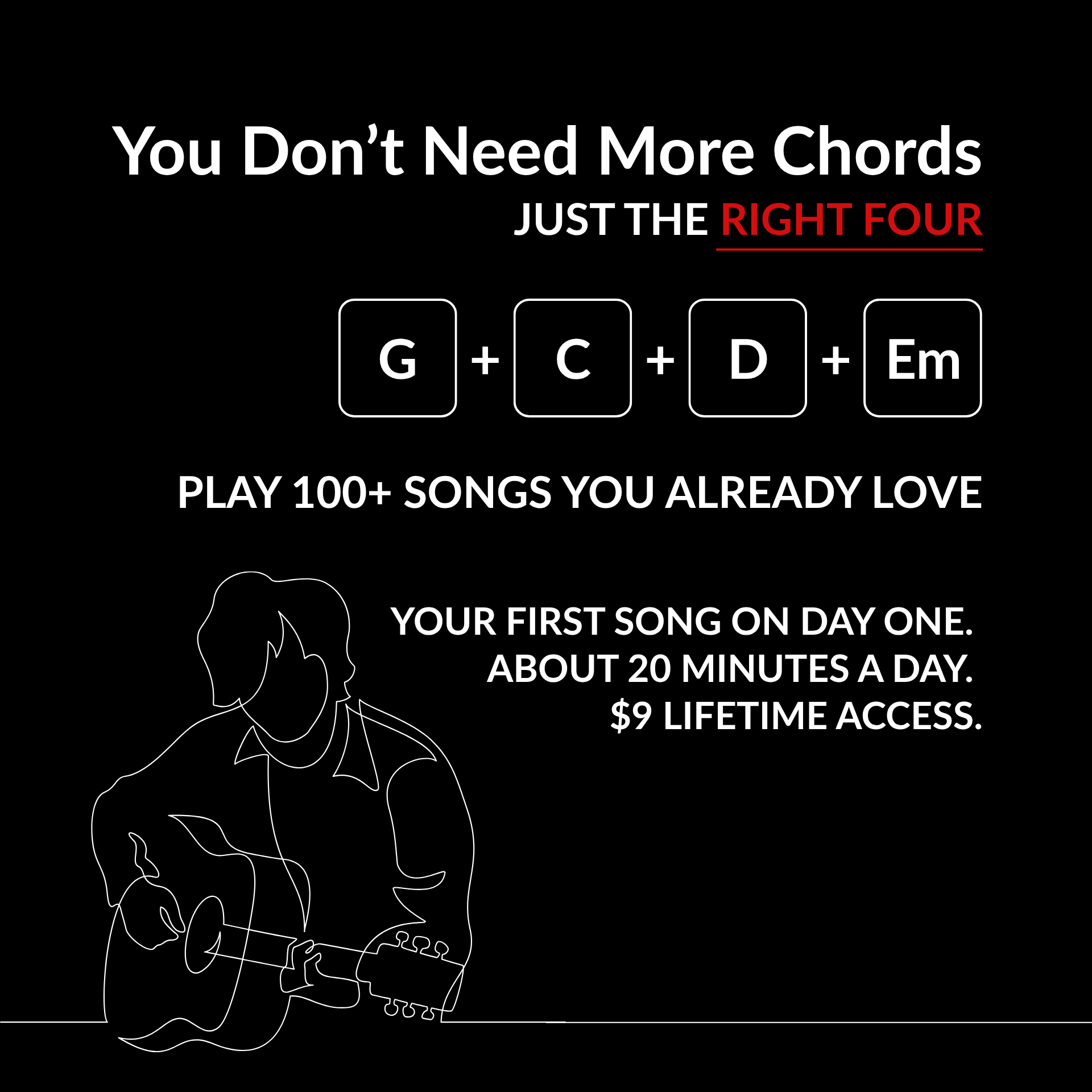 Lean Guitarist Facebook ad: Stuck Strumming the Same Two Chords? Real Songs Are Only…