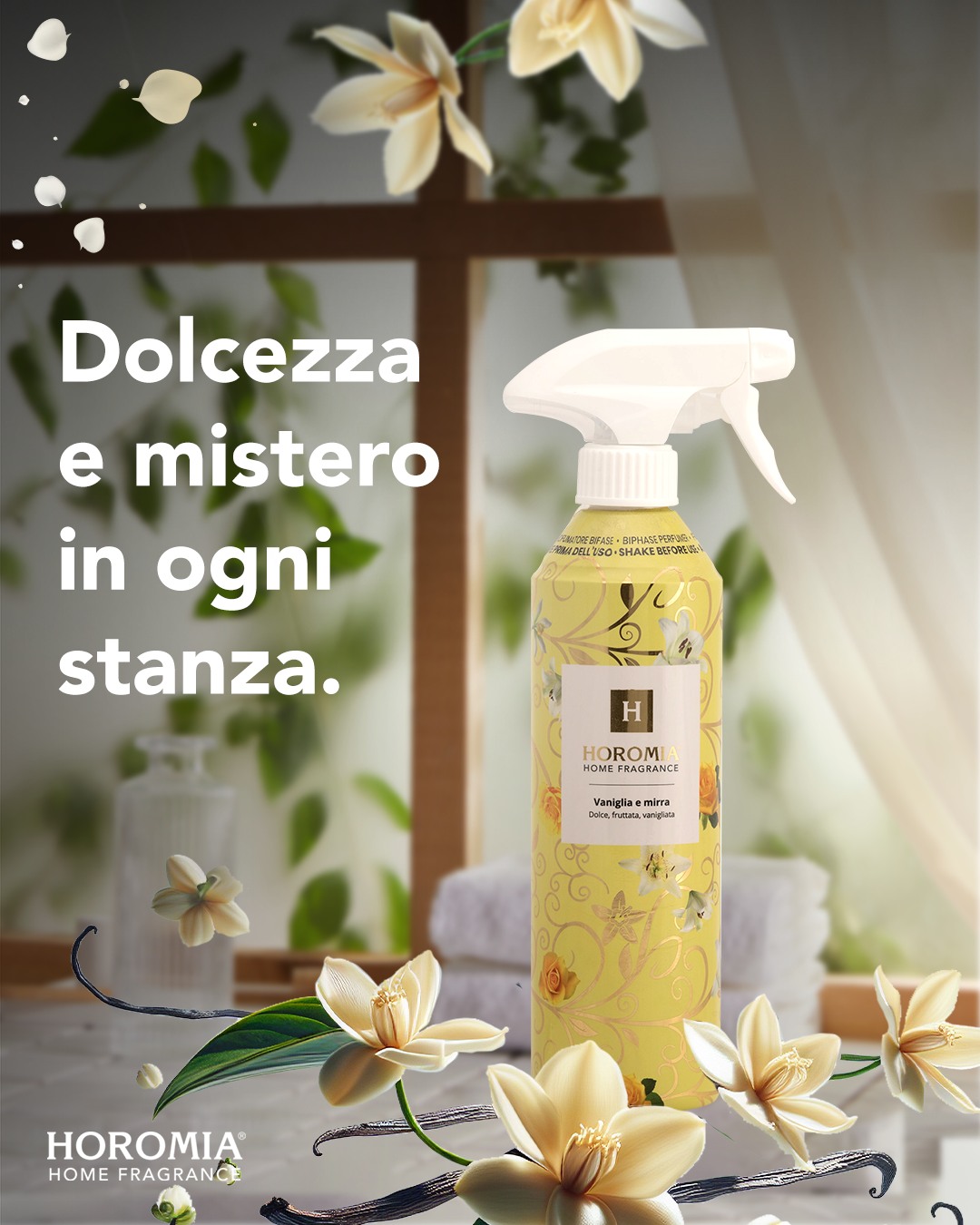 Essenze profuma bucato Horomia Facebook ad: Un equilibrio perfetto tra dolcezza e mistero.