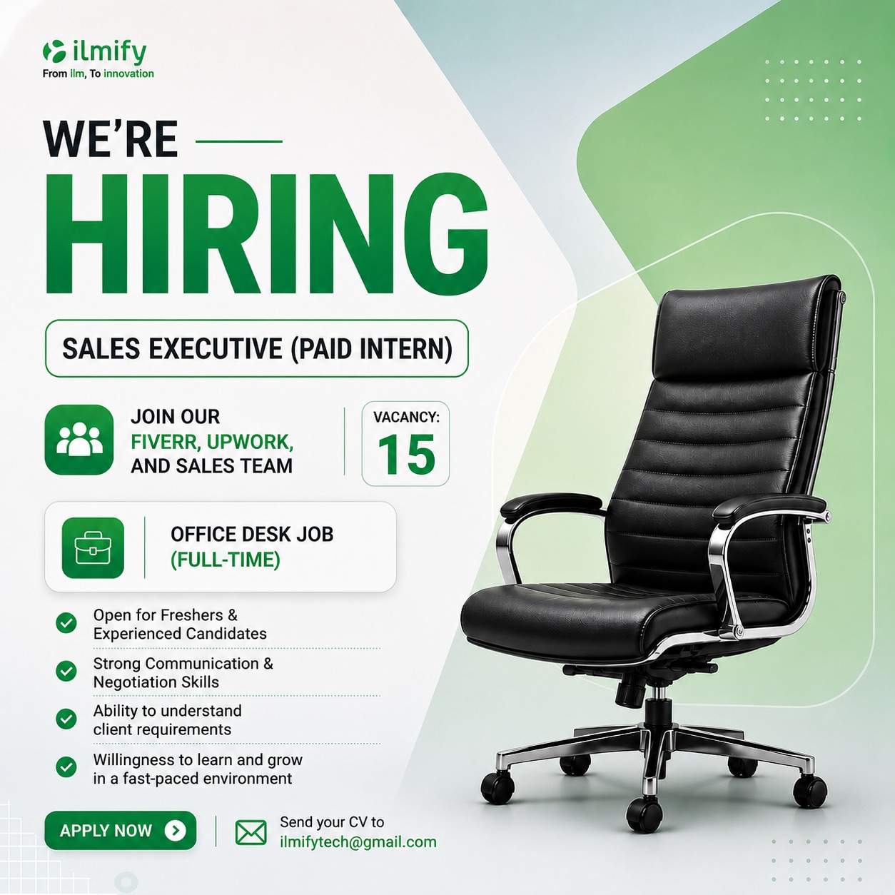 ilmifyTech Agency Facebook ad: 𝐖𝐞 𝐀𝐫𝐞 𝐇𝐢𝐫𝐢𝐧𝐠, Paid Intern Sales Executives…