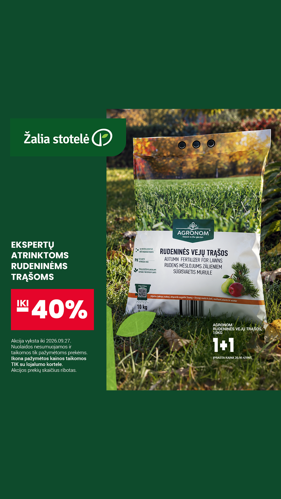 Žaliastotelė.lt Facebook ad: Ekspertų atrinktoms rudeninėms trąšoms iki -40%