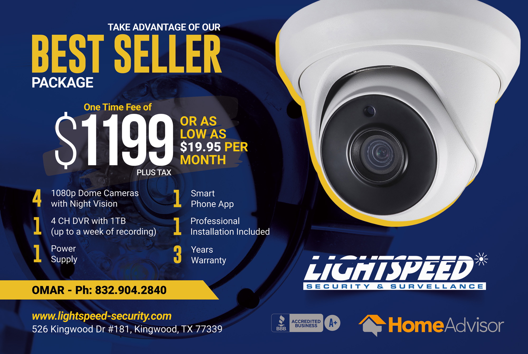 Lightspeed Security and Surveillance, LLC Facebook ad: No Contracts. No Stress. Just Real Security.
