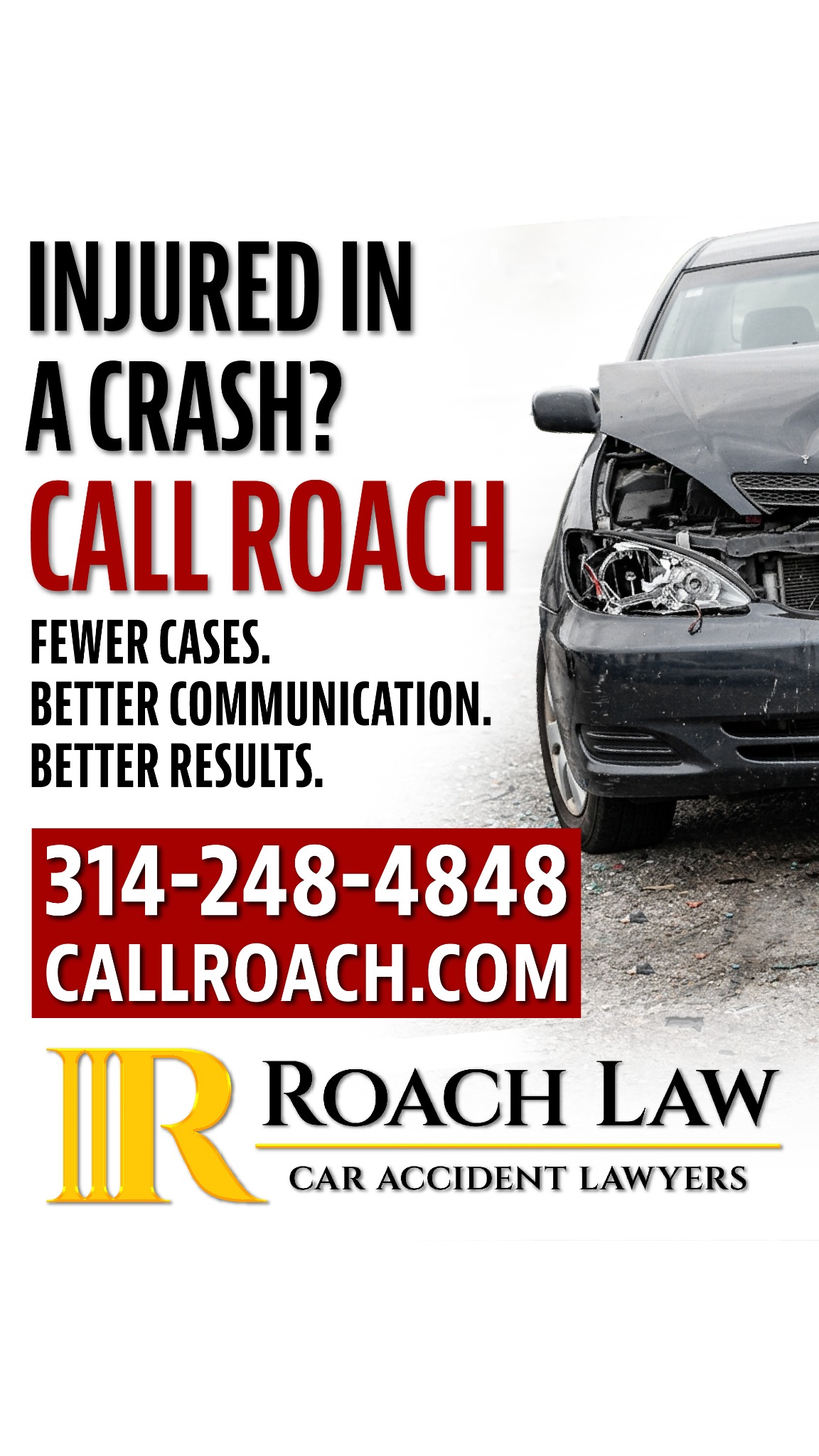 Roach Law Car Accident Lawyers Facebook ad from May 28, 2026