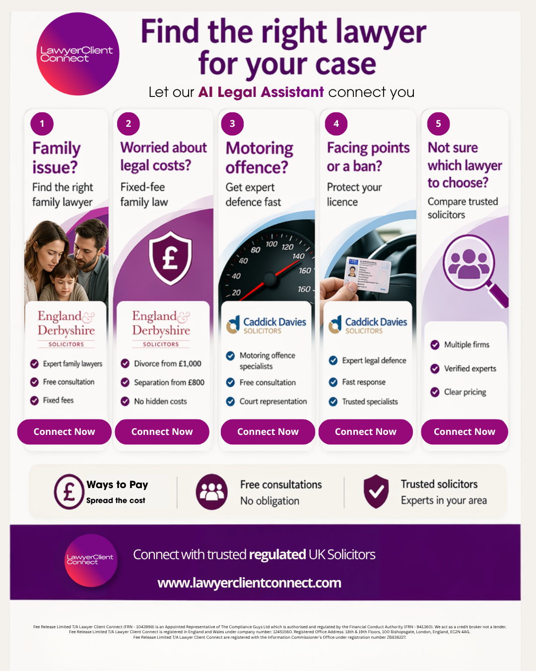 Lawyer Client Connect Facebook ad: Find a Lawyer & Pay Over Time | Lawyer Client Connect