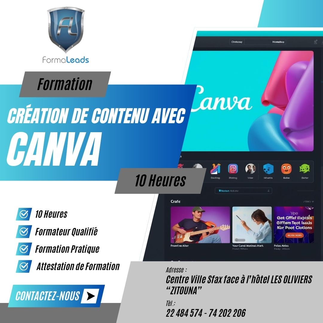 Formaleads Tn Facebook ad: Formation CRÉATION DE CONTENU AVEC CANVA