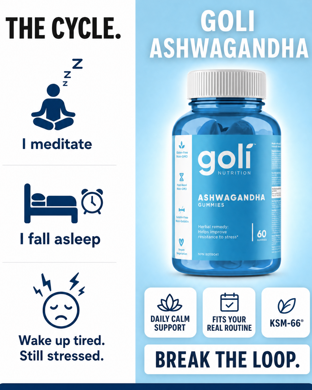 Goli Facebook ad: Meditated. Still Stressed.