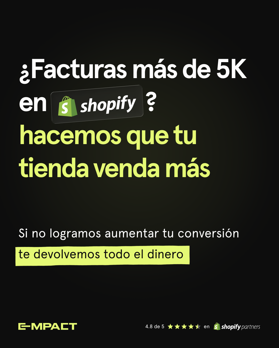 E-mpact.es Facebook ad: ¿Facturas más de 5.000€/mes en Shopify?