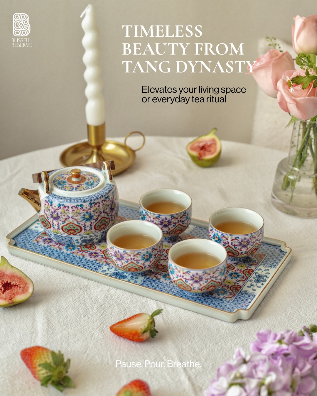 Blissful Reserve Facebook ad: Emperor’s Famille Rose Blossom Teapot