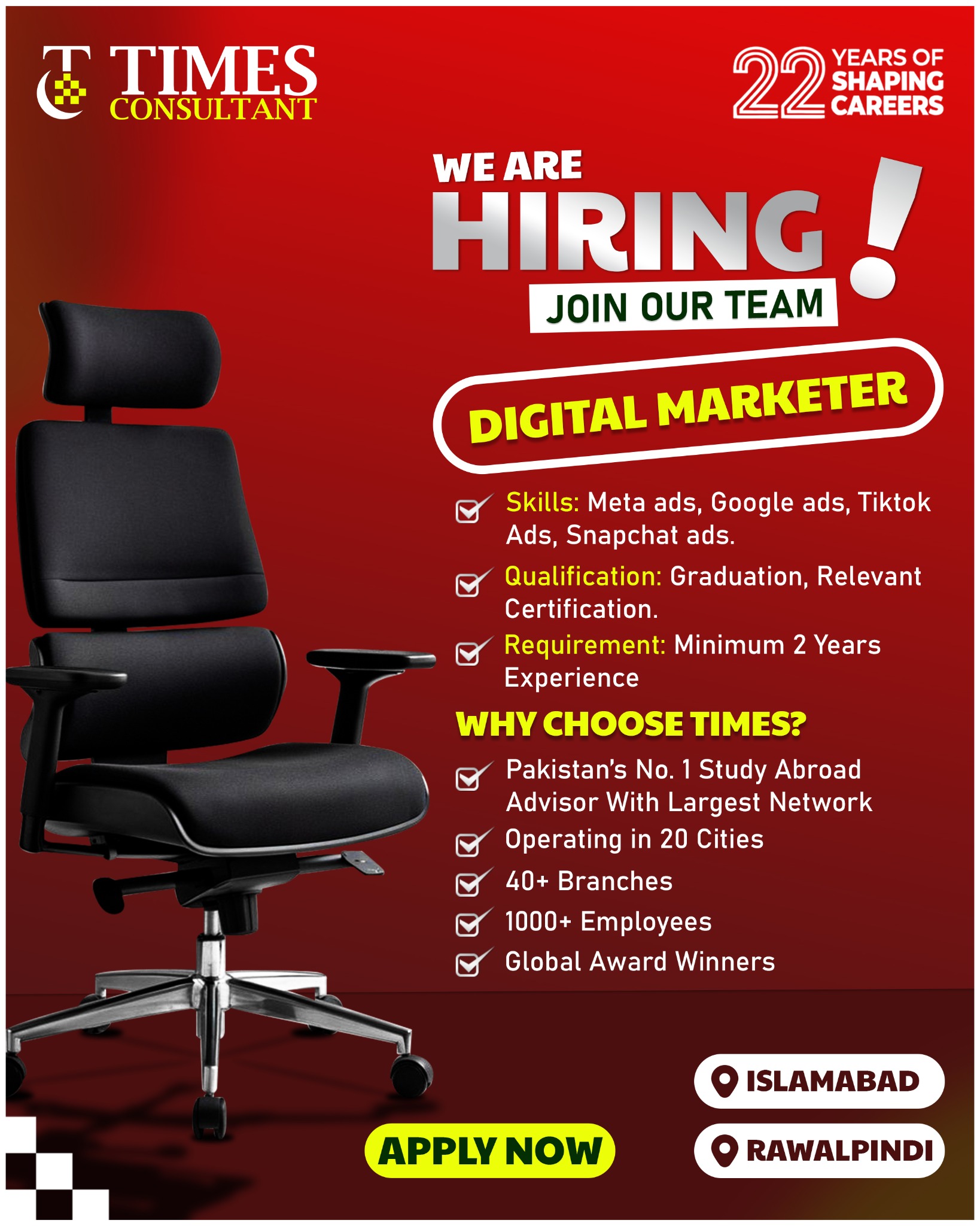 TIMES CONSULTANT Facebook ad: Apply Now