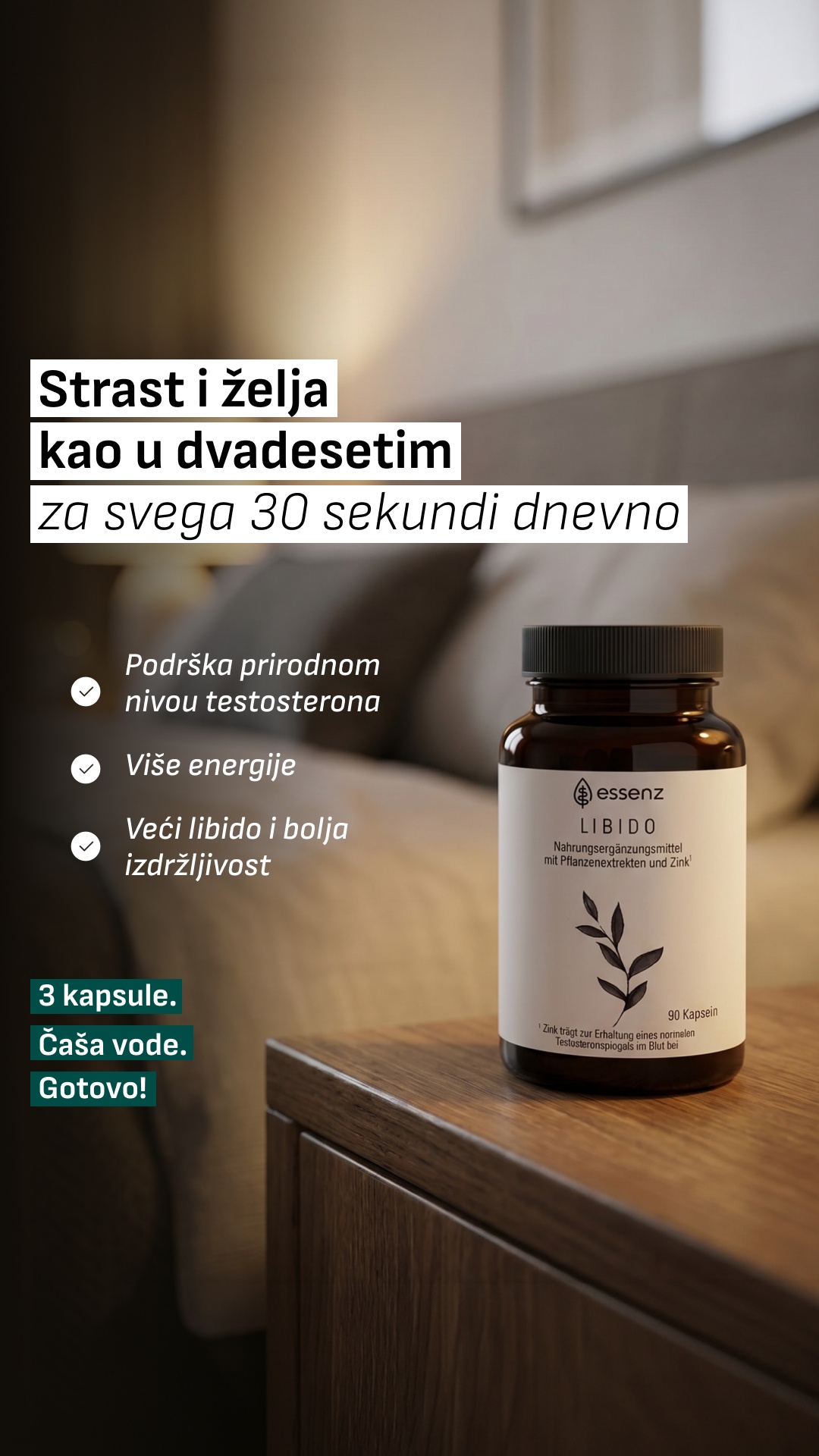 Essenz Nutrition Srbija Facebook ad: Više izdržljivosti u krevetu!