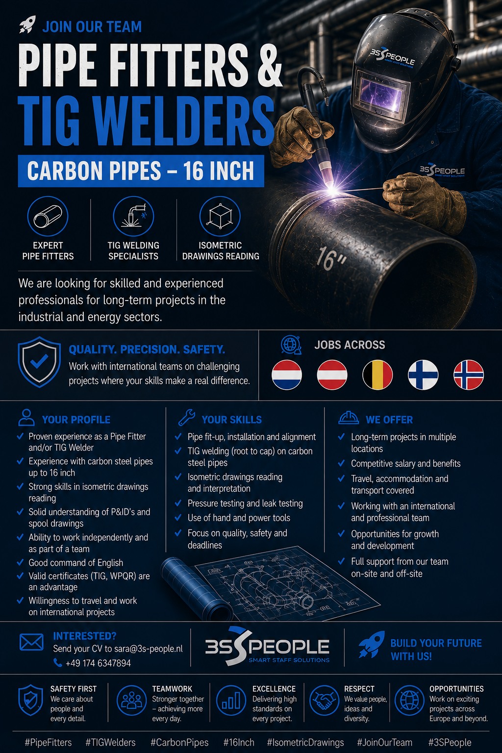 3S People BV Facebook ad: JOB OFFER, PIPE FITTERS & TIG WELDERS