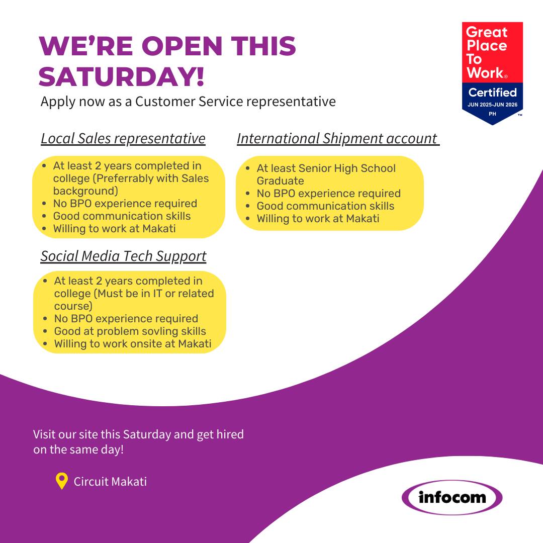 Infocom Philippines Facebook ad: Start your month of February with a career…