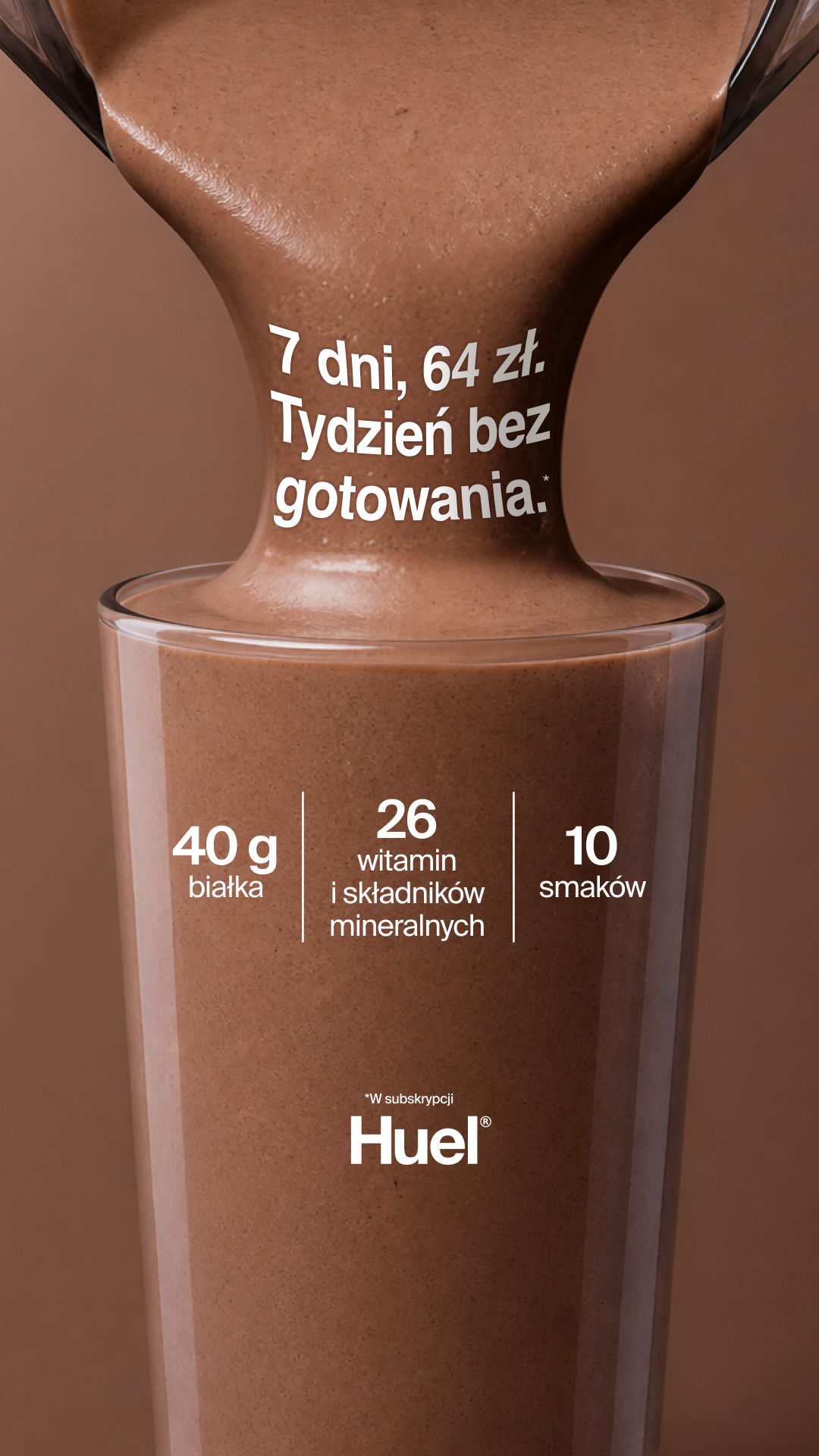 Huel Facebook ad: Szybkie, zbilansowane posiłki dla zabieganych