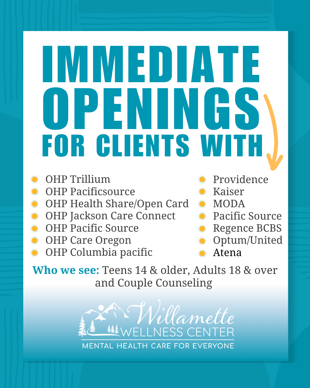 Willamette Wellness Center Facebook ad: Heal with Willamette Wellness Center