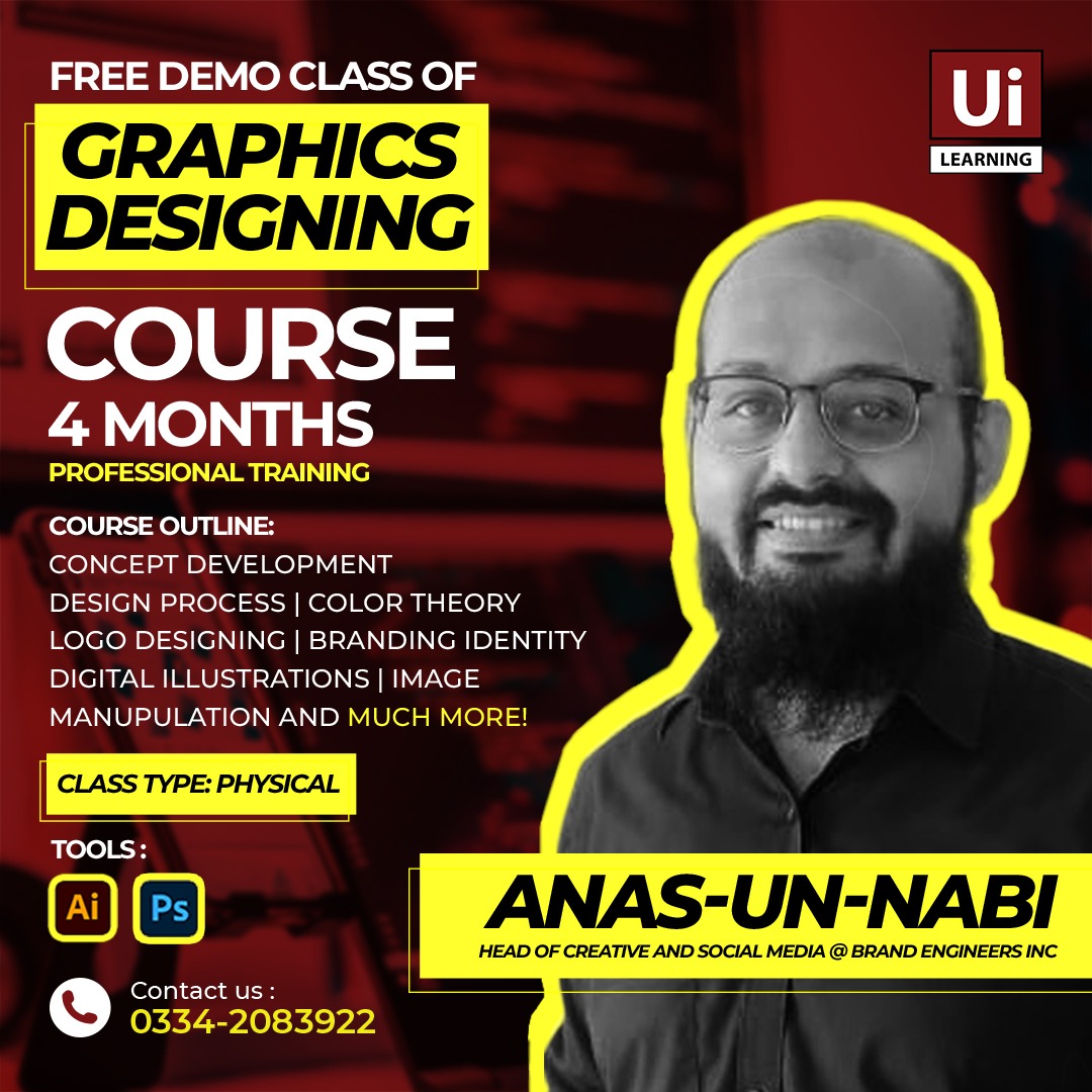 UI Learning Institute Facebook ad: New Batch Starting from this Month, Graphics Designing…