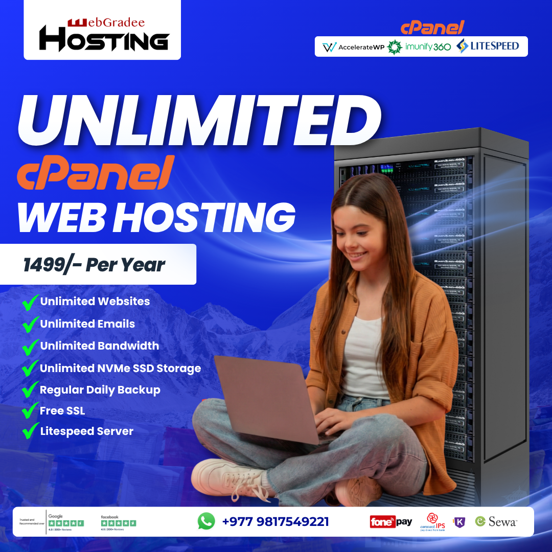 WebGradee Facebook ad: Unlimited cPanel Web Hosting, 1499/-