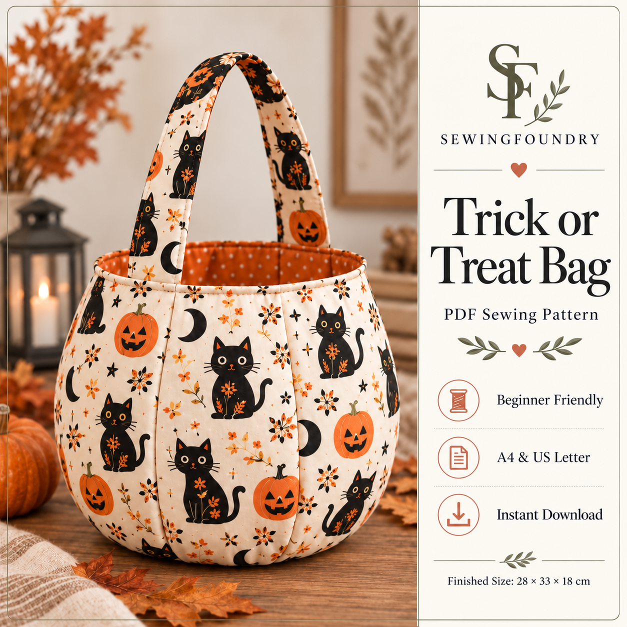 Sewing Foundry Facebook ad: Trick or Treat Bag Sewing Pattern
