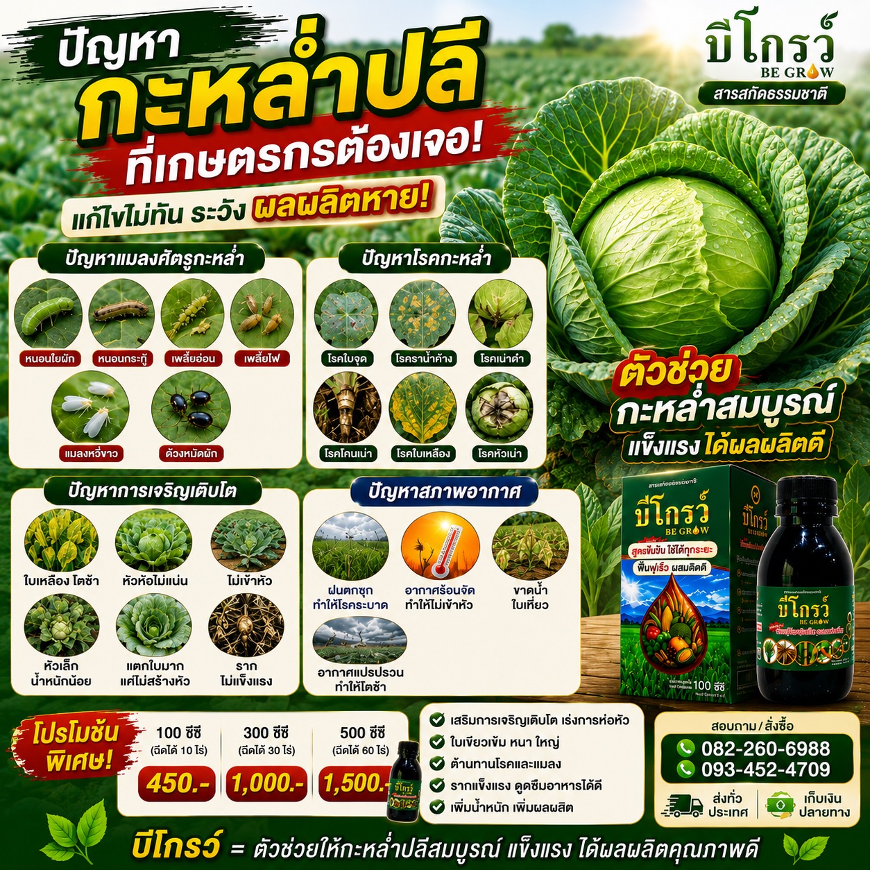 บีโกรว์ สารเพิ่มพูนผลผลิตทางการเกษตร 093-4524709 /082-2606988 Facebook ad: ส่งทั่วประเทศ มีบริการเก็บเงินปลายทาง