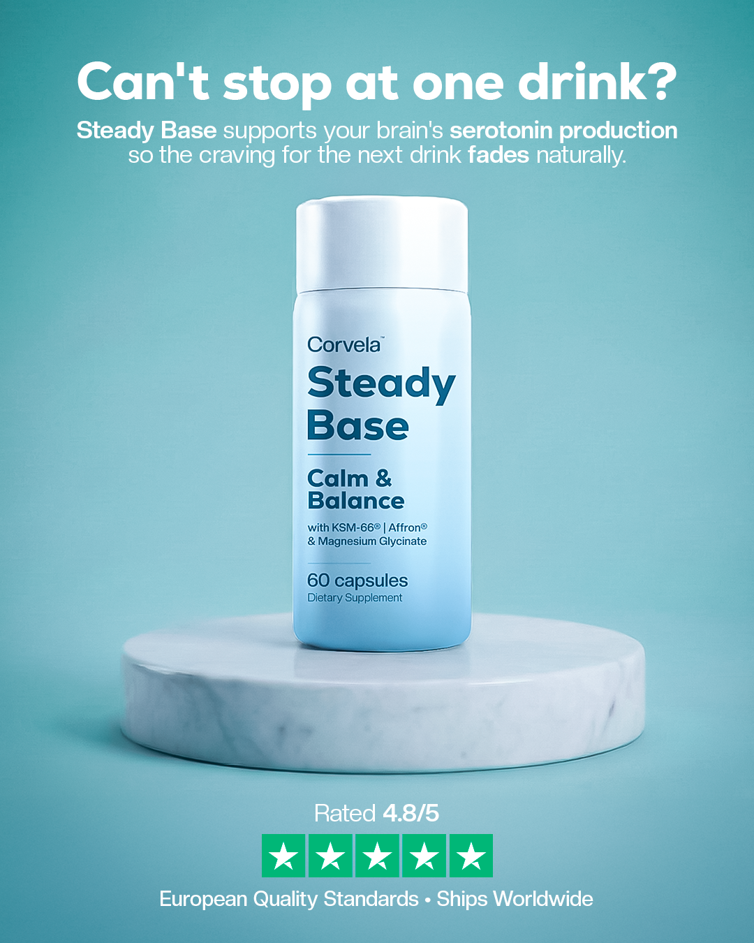 Corvela Steady Base Facebook ad: Your brain is craving serotonin, not alcohol.