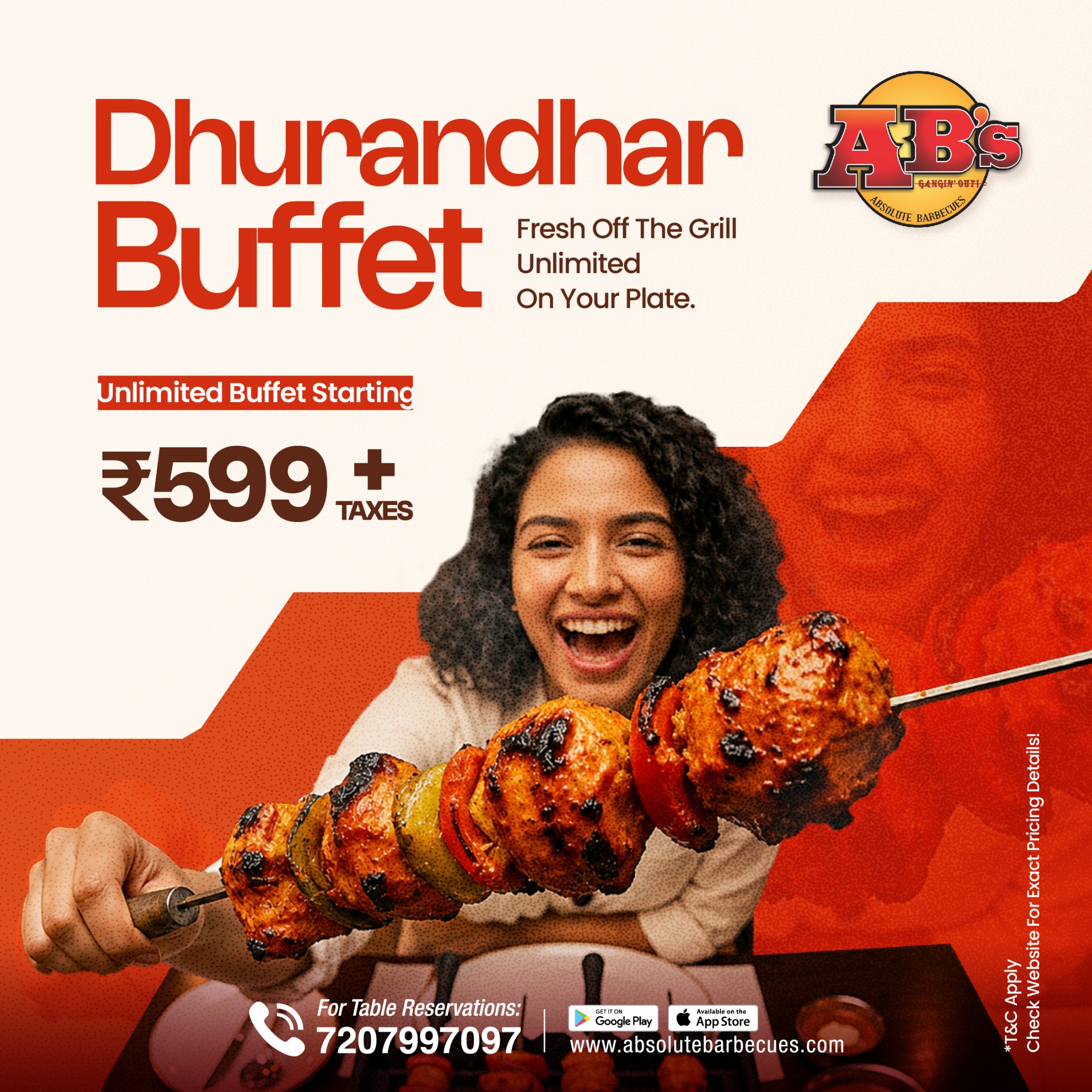 Absolute Barbecues India Facebook ad: Gurgaon & Noida’s Ultimate Food Flex @ Just ₹599/-