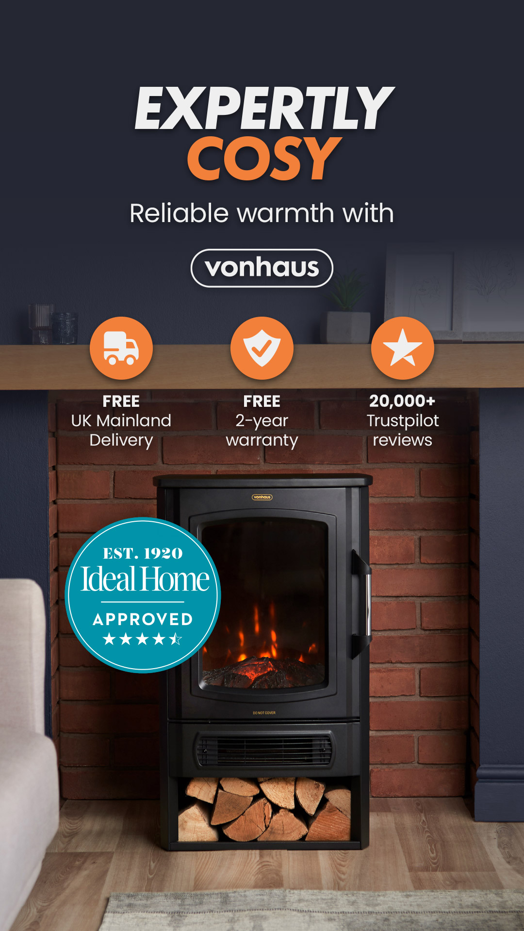 Vonhaus Facebook ad: Expertly Cosy, Ideal Home Approved