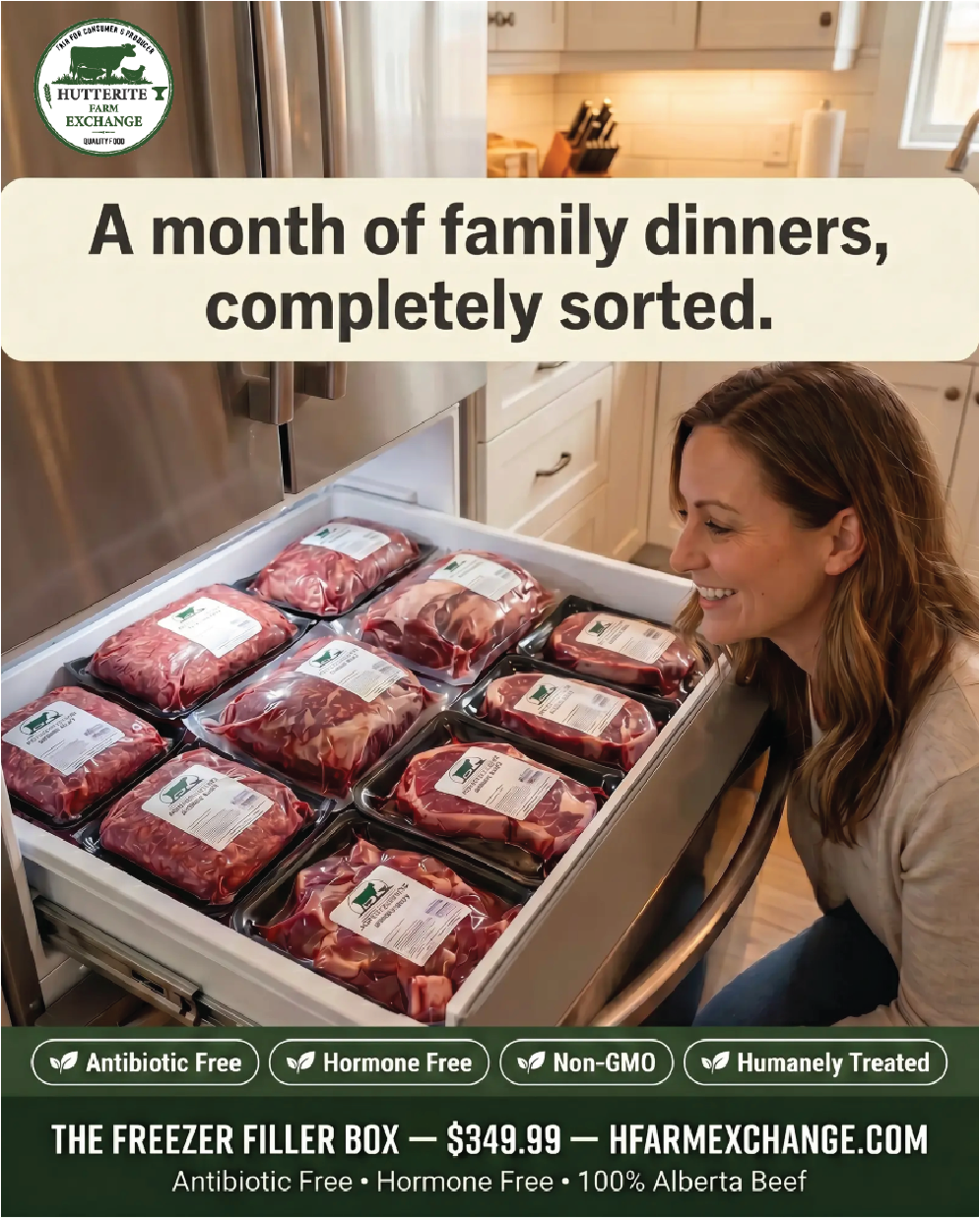 Hutterite Farm Exchange Facebook ad: A month of family dinners, completely sorted.