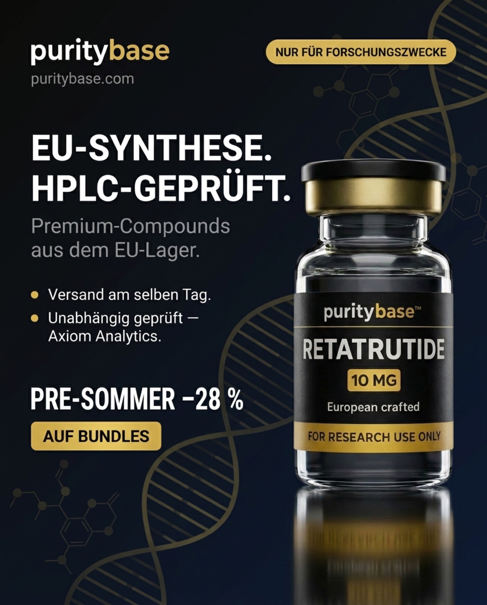 PurityBase Facebook ad: ≥99 % Reinheit. Unabhängig geprüft. Sofort lieferbar