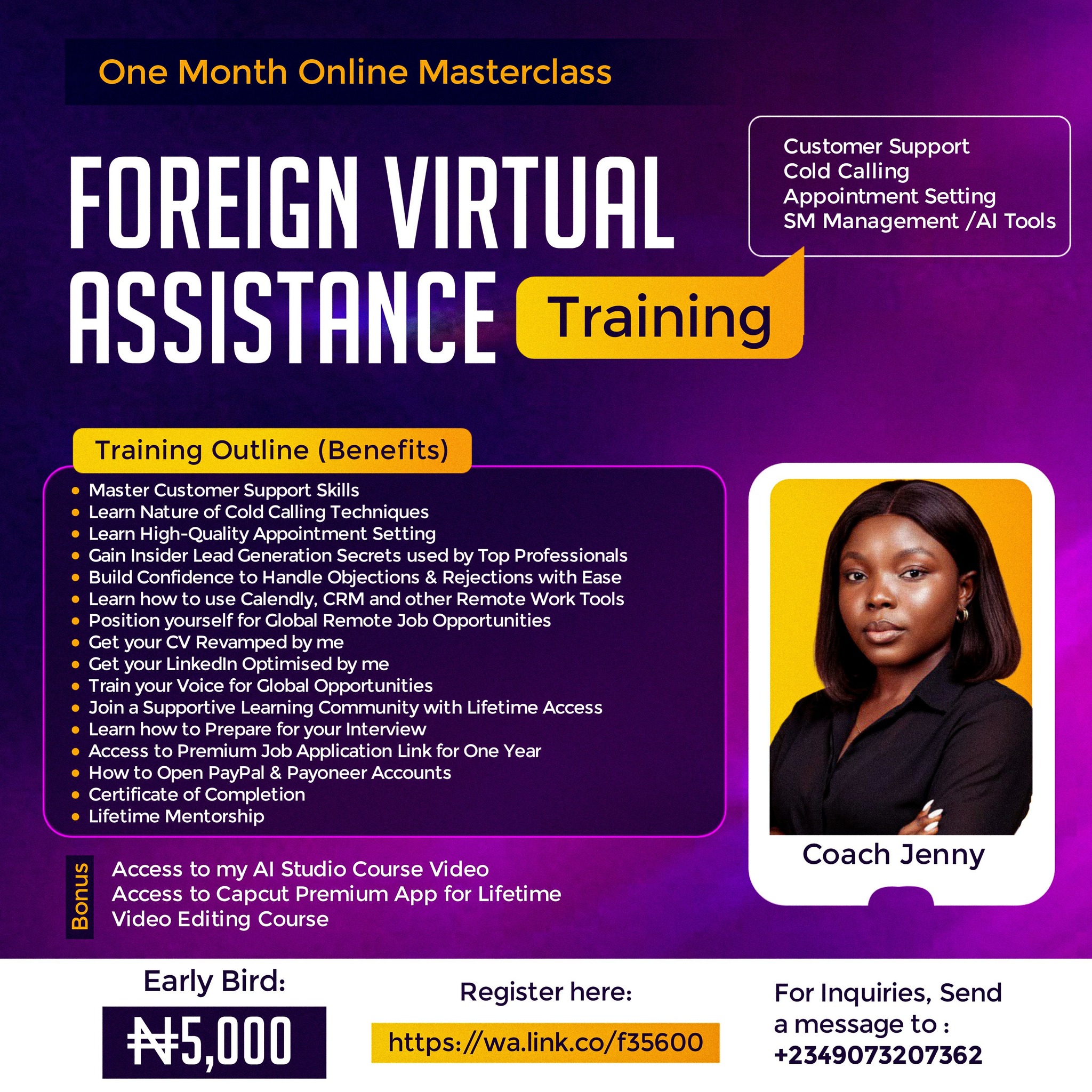 JCA Global Digital Academy Facebook ad: Become a Global Virtual Assistant in 2026!