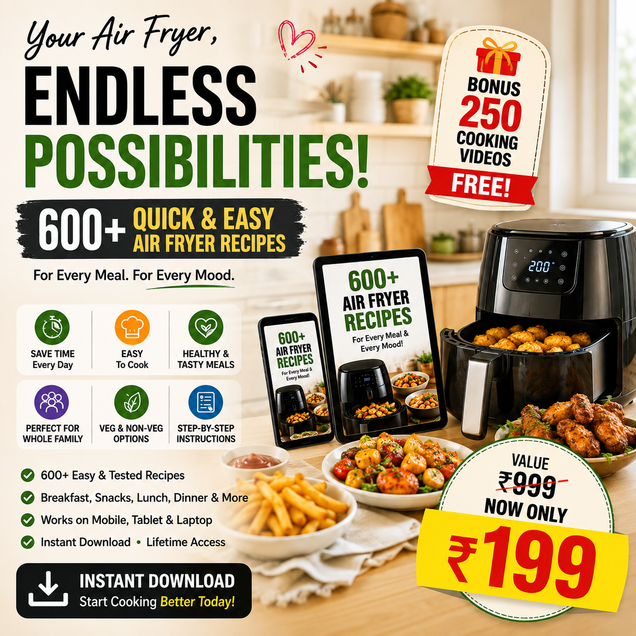 Digimockup Facebook ad: Same Fries & Nuggets? Get 600+ Air Fryer Recipes!