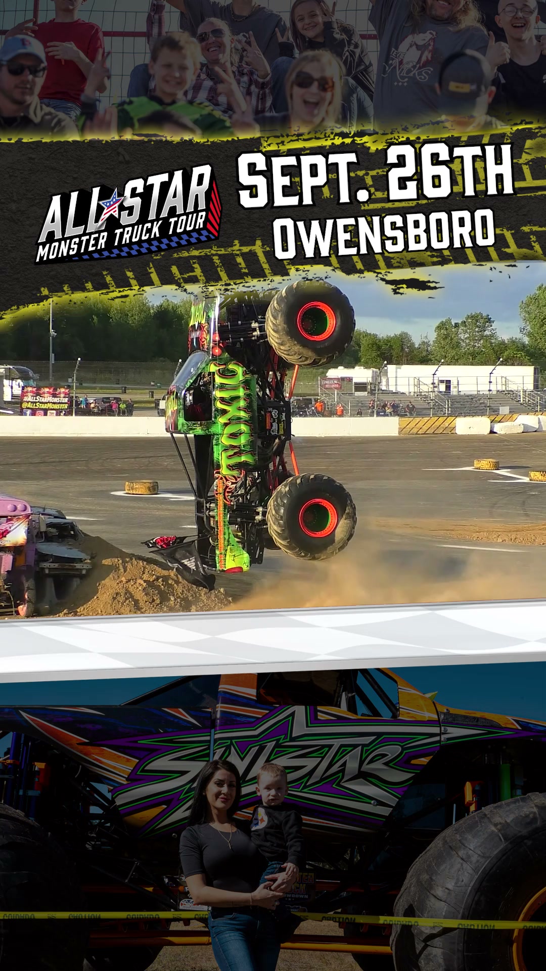 All Star Monster Truck Tour Facebook ad: MONSTER FAMILY FUN WITHOUT THE MONSTER PRICE!