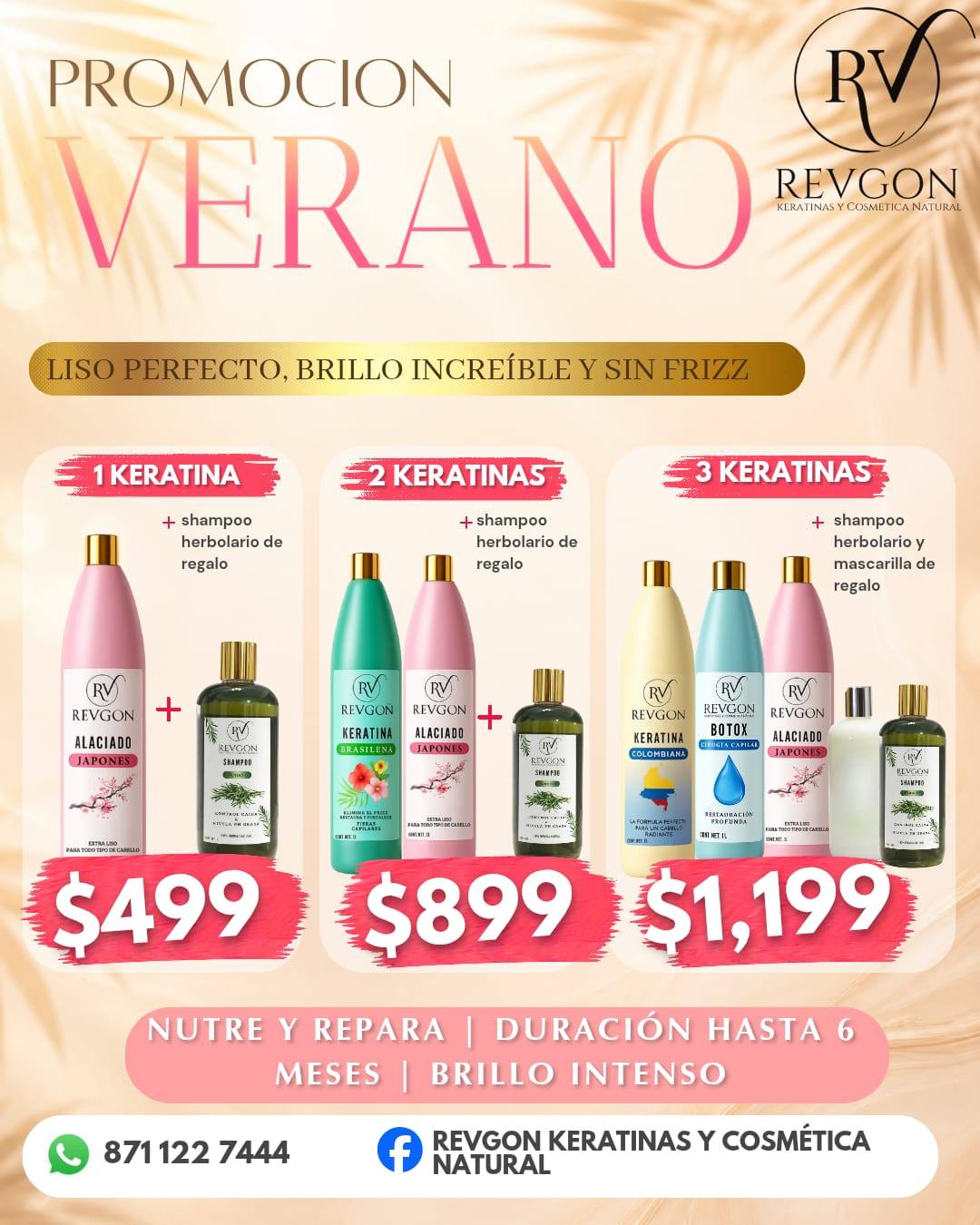 Revgon Keratinas y cosmética natural Facebook ad: PROMOCIÓN ESPECIAL DE VERANO
