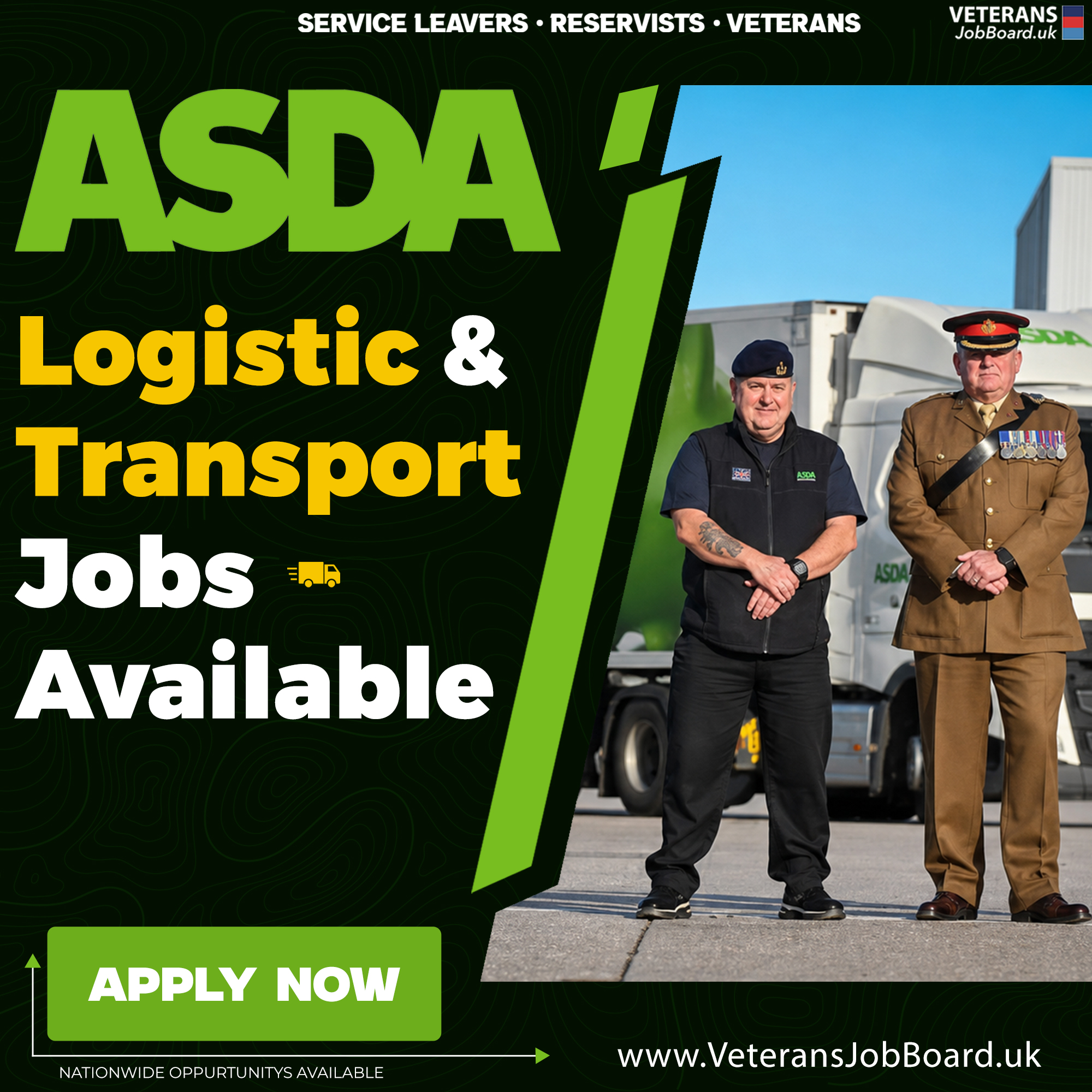 Veterans Job Board UK Facebook ad: ASDA IS HIRING, NATIONWIDE OPPORTUNITIES AVAILABLE
