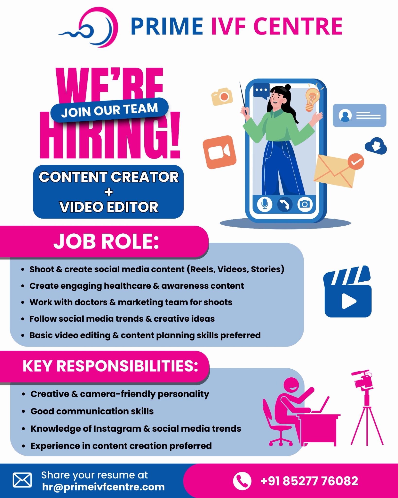 Prime IVF Centre Facebook ad: We Are Hiring Content Creator