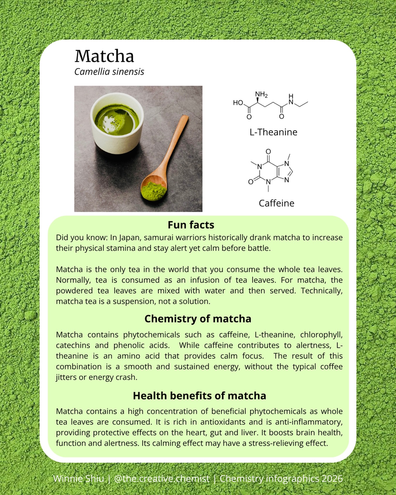 the.creative.chemist Facebook ad: Matcha (Camellia sinensis) Did you know: In Japan…
