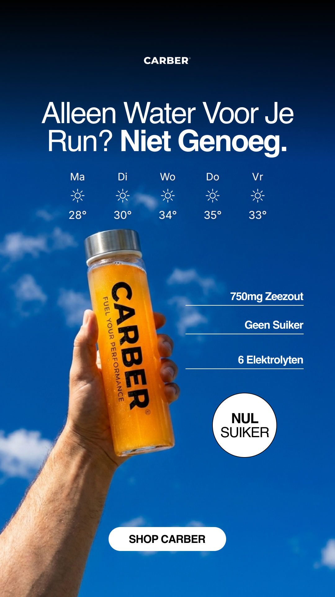 Carber Facebook ad: Bij 30 graden verlies je meer
