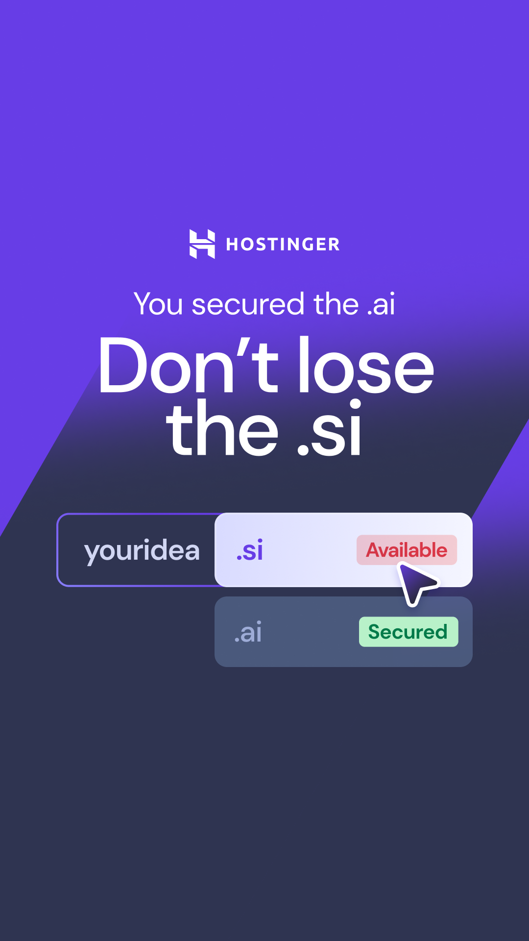 Hostinger Facebook ad: Own.ai? Secure your.si